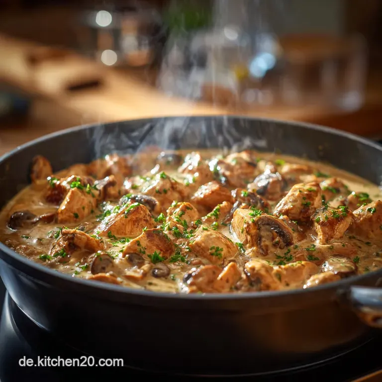 Cremiges H&auml;hnchen Stroganoff: Der Klassiker mit Pilzen und Sauerrahm