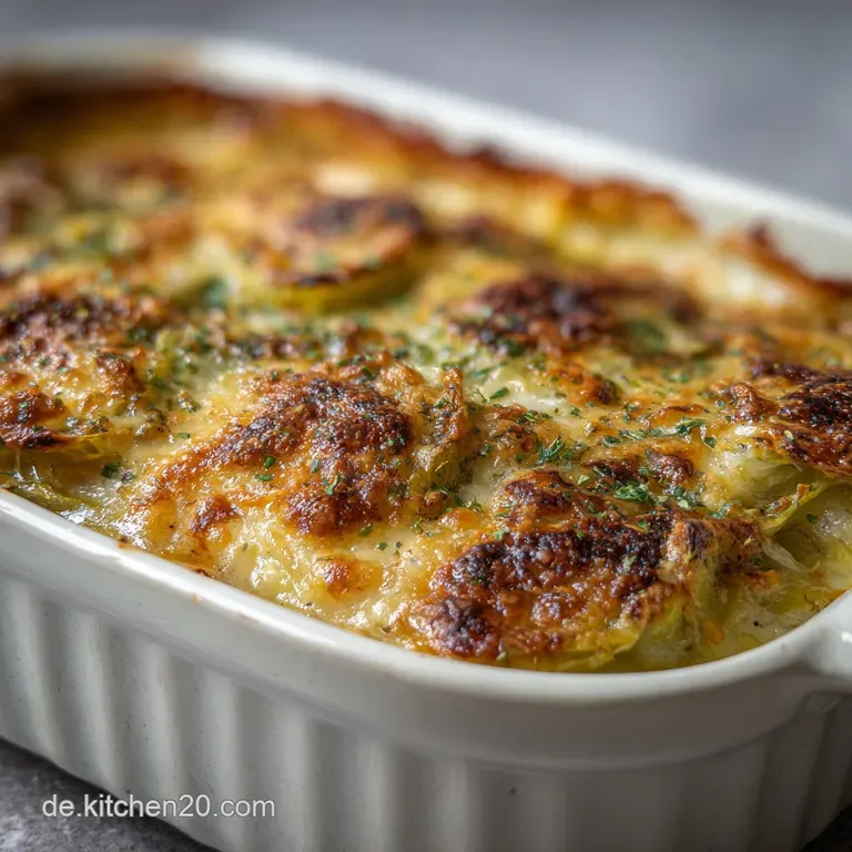 Creamy leek casserole plated with a sprinkle of fresh herbs. Steaming and inviting, hints of browned cheese complete the p...