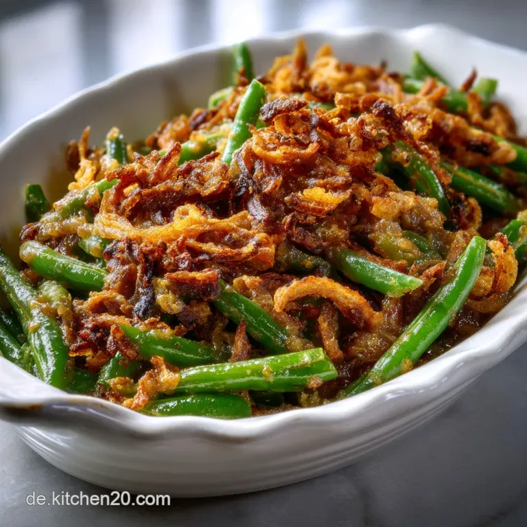 Saftiger Gr&uuml;ner Bohnen Auflauf mit krosser Zwiebelhaube