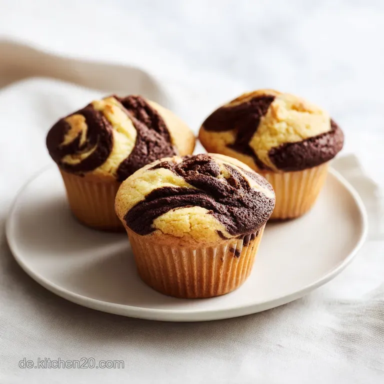 Goldbraune Muffins auf einer wei&szlig;en Keramikplatte, gl&auml;nzend schokoladig &uuml;berzogen und ansprechend angerichtet.
