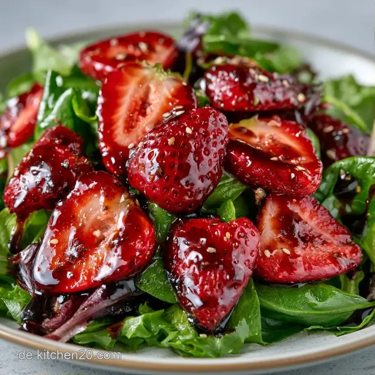 Dunkelrote Vinaigrette auf einem wei&szlig;en Porzellanteller, erg&auml;nzt durch frische Beeren und gl&auml;nzende Tropfen.