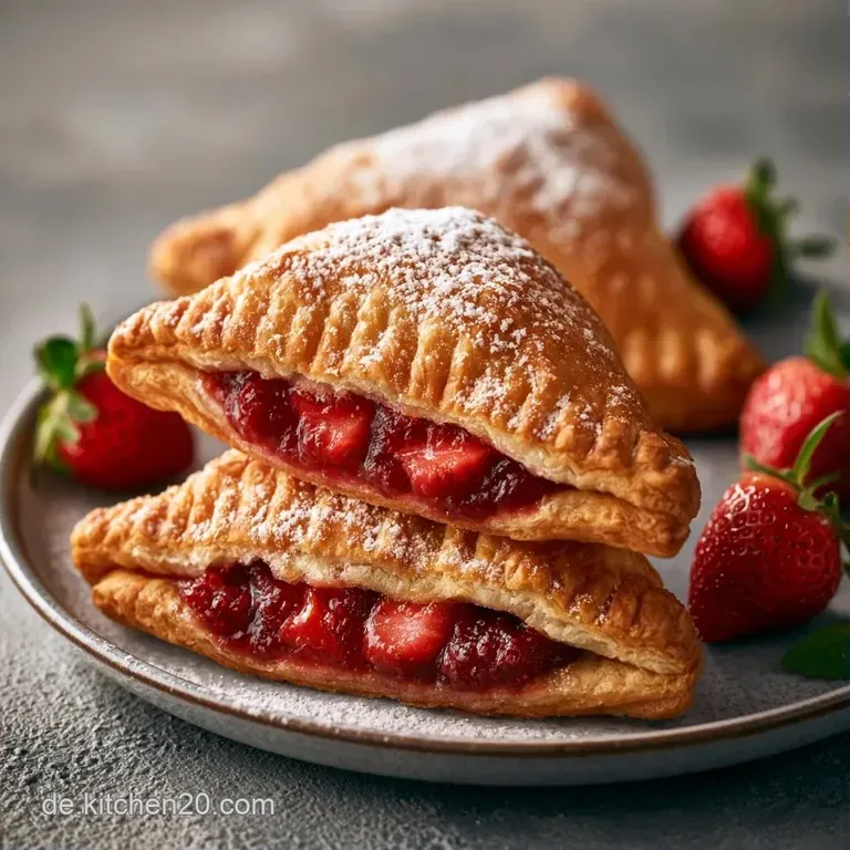Knusprige Erdbeert&ouml;rtchen auf einem wei&szlig;en Teller, dekoriert mit frischen Minzbl&auml;ttern und gl&auml;nzenden Beeren.