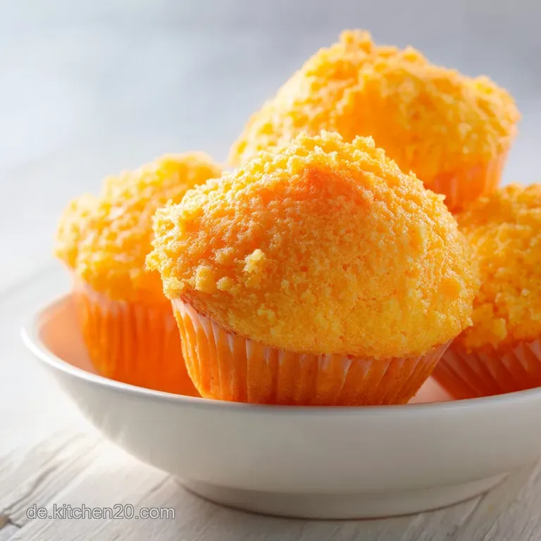 A single vibrant orange muffin on a white ceramic plate, garnished with a fresh mint leaf and a thin orange slice.