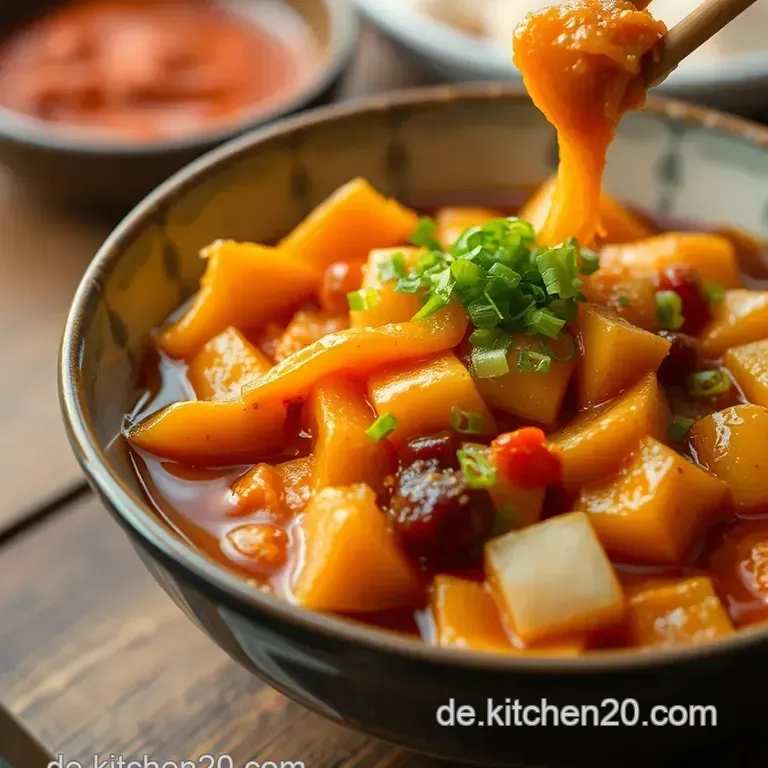 Feurige Tteokbokki: Koreanische Reiskuchen in Gochujang-So&szlig;e presentation
