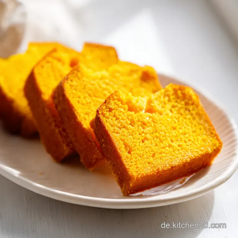 Mehrere orangefarbene Brotscheiben auf einem hellen Holzbrett, garniert mit Kernen und einem Klecks weicher Butter.