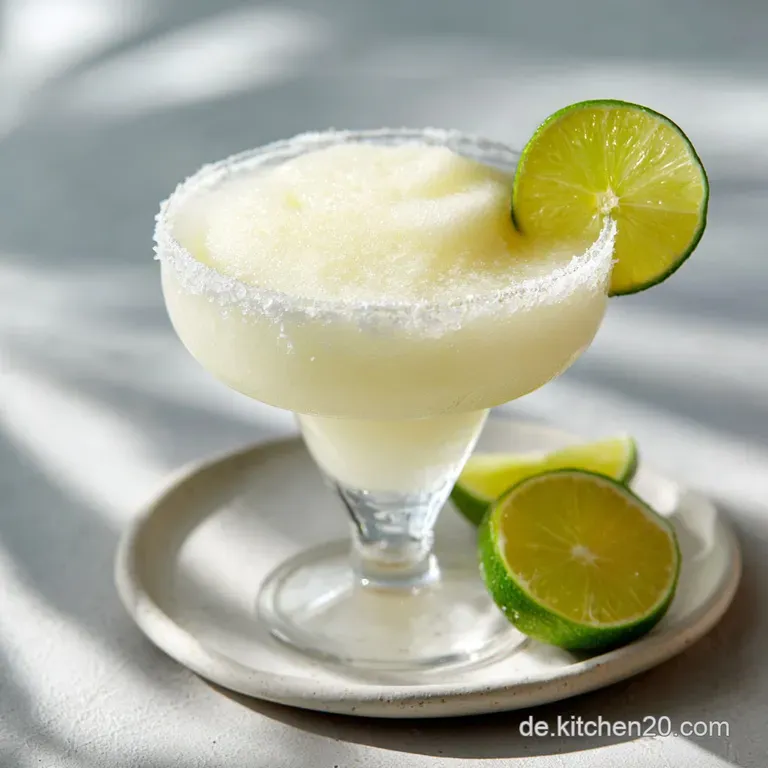 Frosted margarita in a stemmed glass, accented with a lime slice and coarse salt, promising a cool and tangy refreshment.