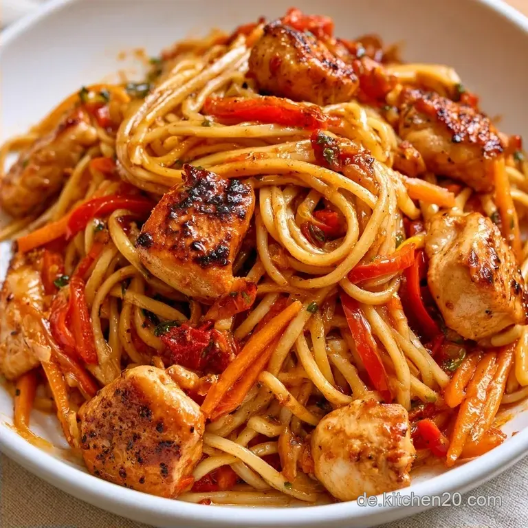 Chinesisch gebratene Nudeln mit H&uuml;hnchenfleisch in 30 Min