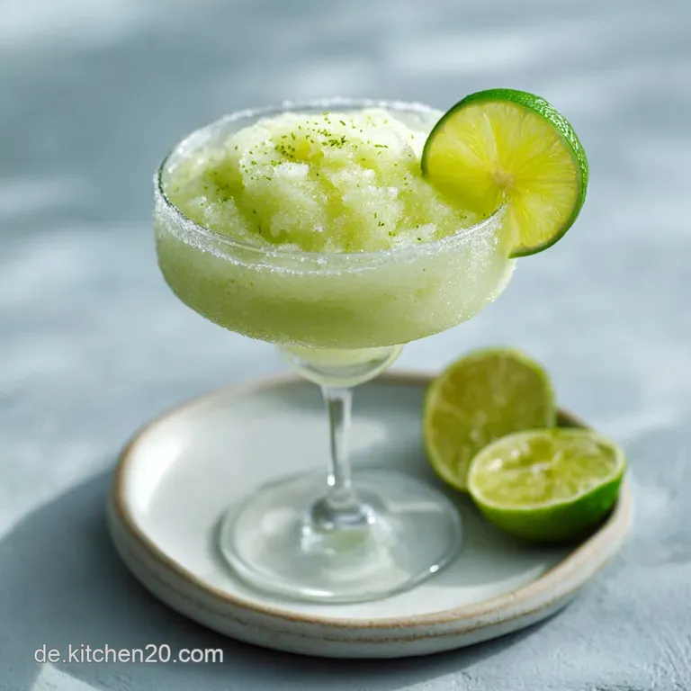 Chilled margarita in a glass, adorned with a juicy lime slice. Frosty, vibrant, and ready to be enjoyed.