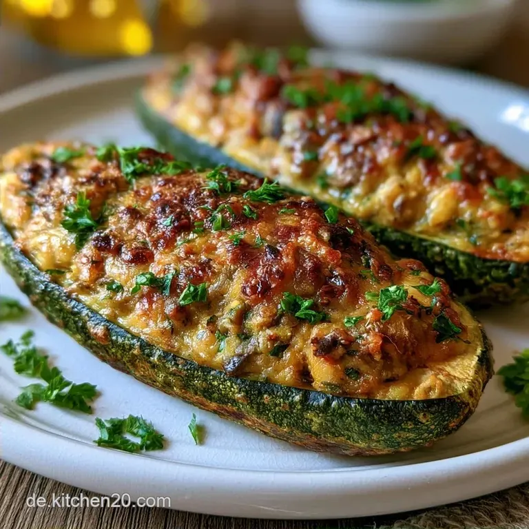 Gef&uuml;llte Zucchini mit Frischk&auml;se und Champignons
