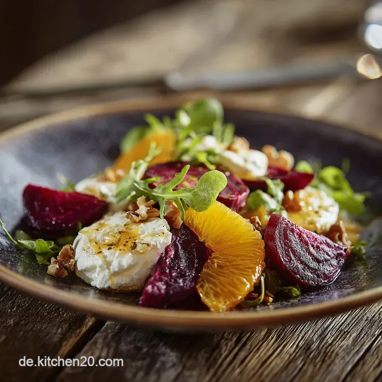 Ger&ouml;steter Rote BeteSalat mit Ziegenk&auml;se und OrangenSenfDressing