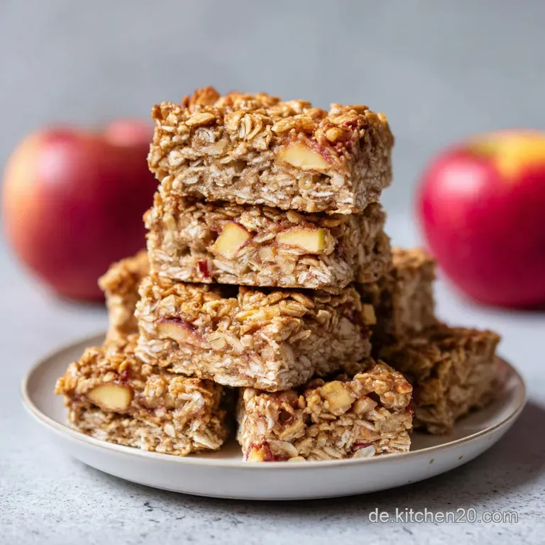 A vibrant stack of baked apple and oat bites, drizzled with honey, a delightful kids' snack.