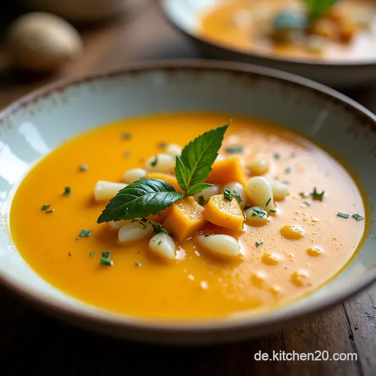 Goldene K&uuml;rbisKokosSuppe mit IngwerKick