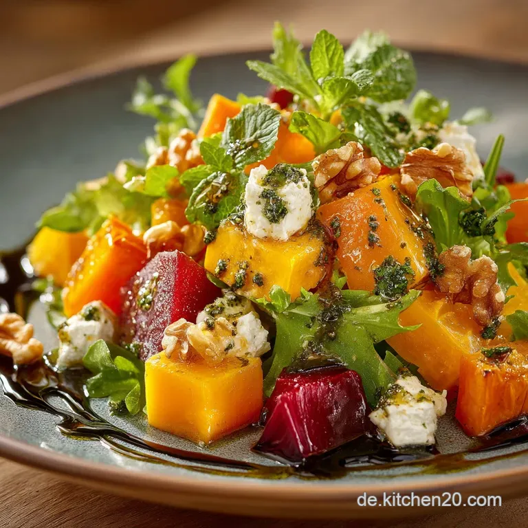 Der Goldene Herbst Ger&ouml;steter K&uuml;rbis und Ziegenk&auml;seSalat mit AhornsirupVinaigrette