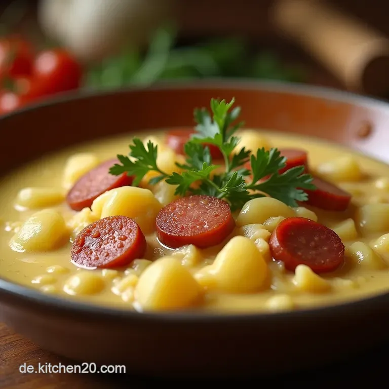 Omas Beste Cremige Herzhafte Kartoffelsuppe Mit Rauchwursteinlage presentation