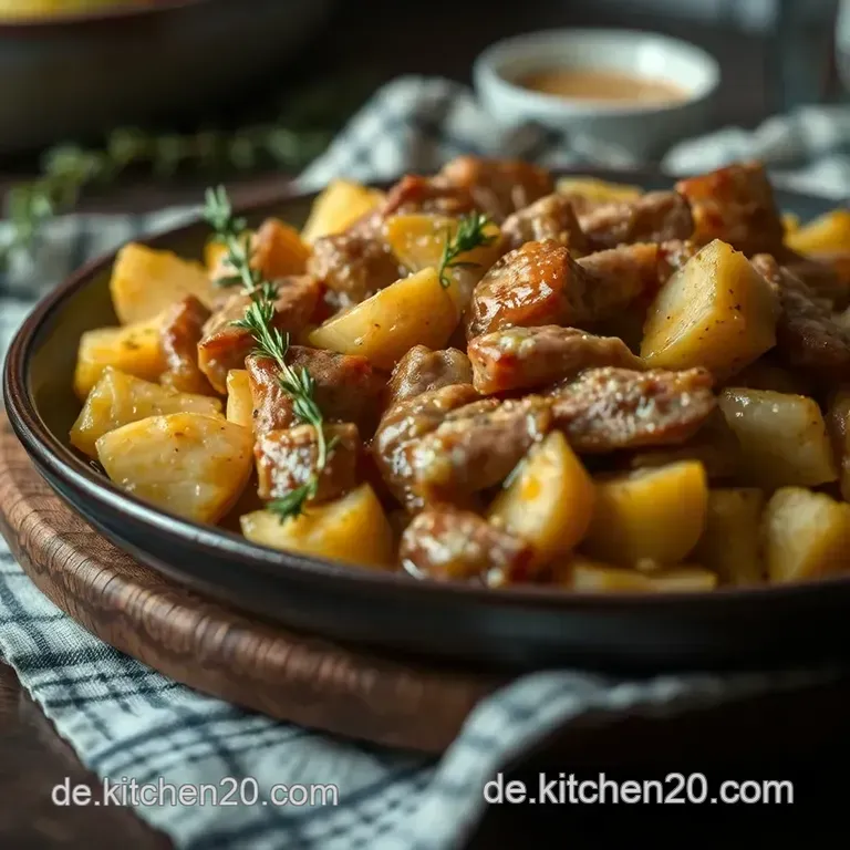 Herzhafte Schweinefleischpfanne Mit Apfelmus Und Rotkohl presentation