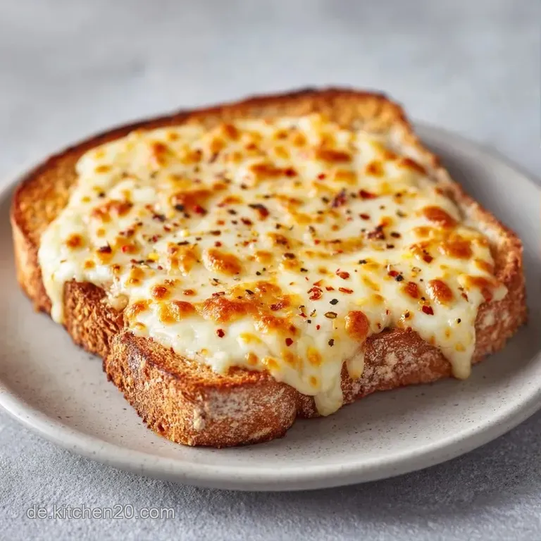 Stapel knuspriger Toastscheiben mit zart schmelzendem K&auml;se, serviert auf Keramik mit einem frischen gr&uuml;nen Salat.