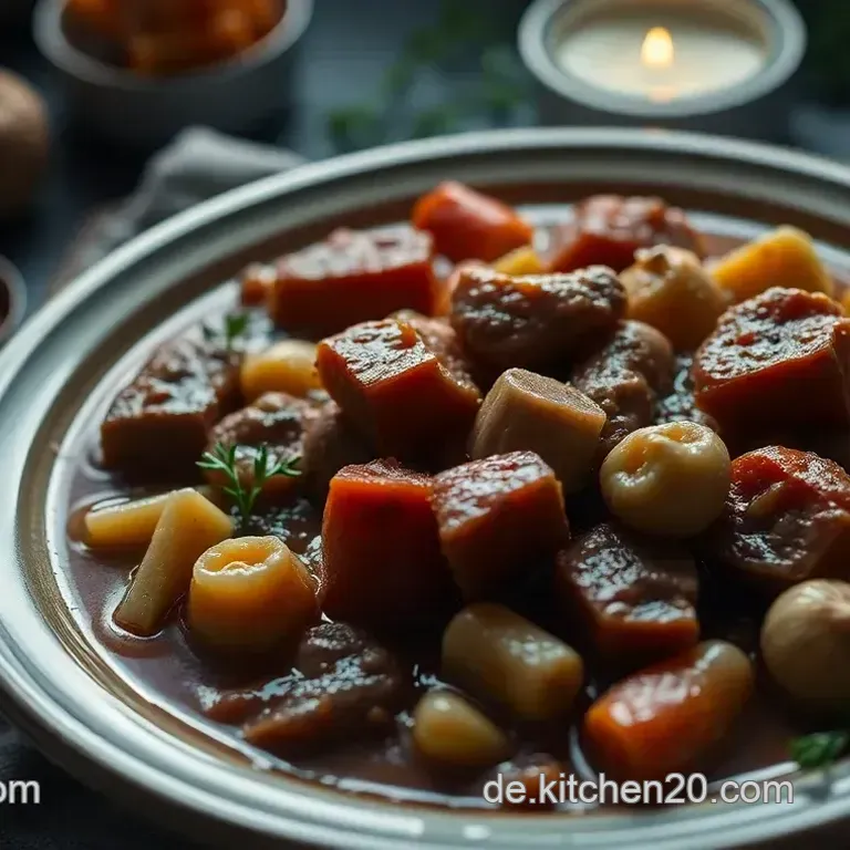 Herzhaftes Hirschgulasch mit Rotwein und Kr&auml;utern