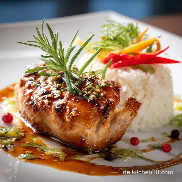 HonigSenfH&auml;hnchen mit Reis: Der saftige Ofen-Klassiker unter 50 Minuten.