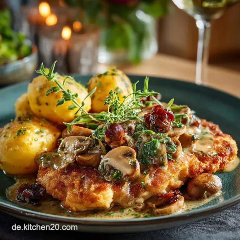 Traditionelles J&auml;gerschnitzel Mit S&auml;miger Pilzrahmso&szlig;e presentation