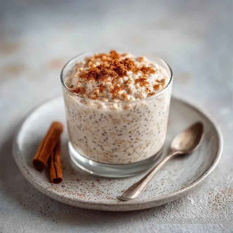 Ein schlichtes Glas auf hellem Leinen zeigt geschichtete, cremige Haferflocken mit einem Klecks wei&szlig;em Joghurt.