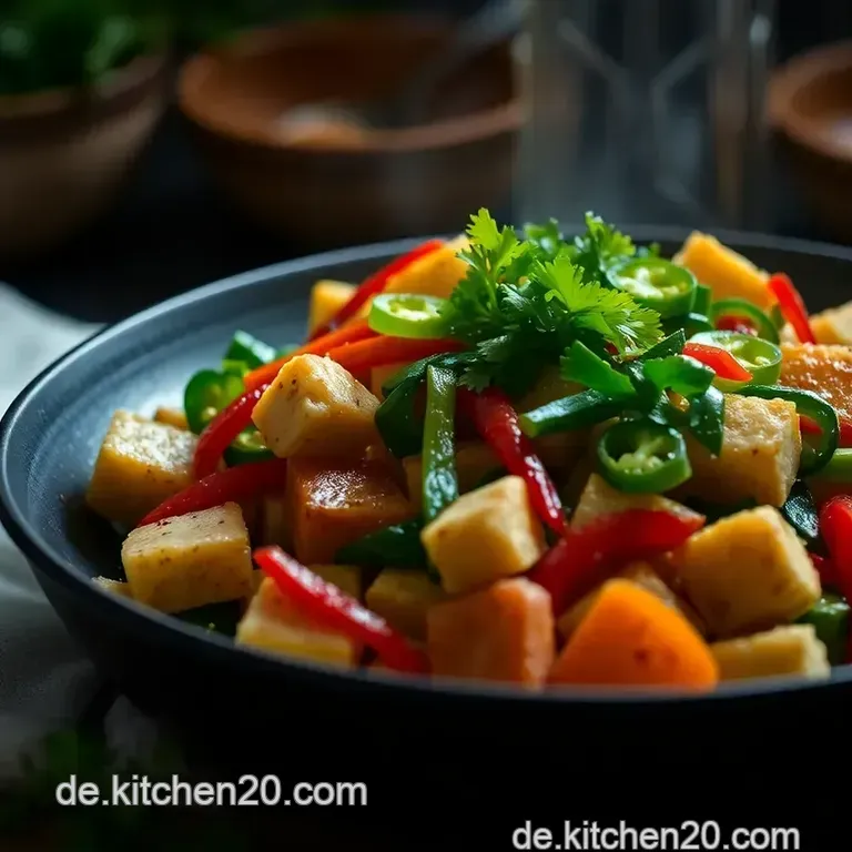 Knackiger Chinakohl-Wok Mit Tofu Und Sesam-Ingwer-Sauce presentation