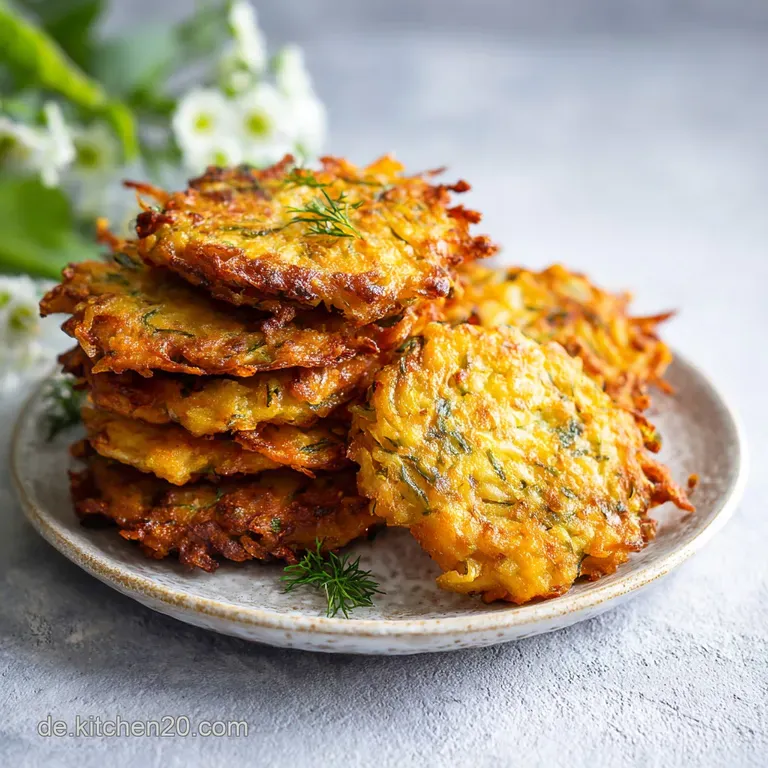 Delicate parsnip pancakes arranged artfully on a white plate with a sprig of fresh green herb