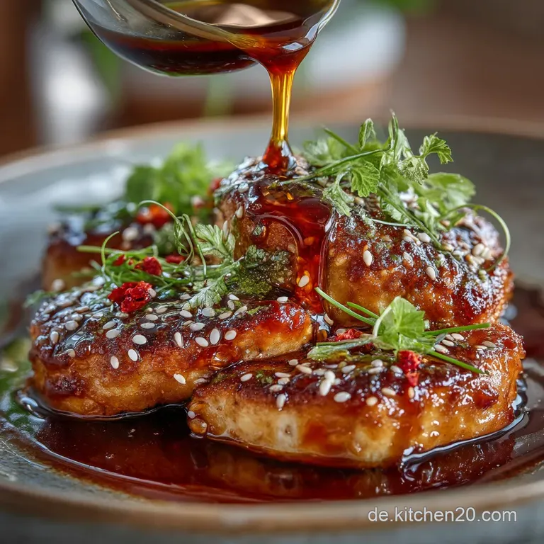 Knusprige Goldstücke SesamHähnchen mit BalsamicoKaramellsauce presentation