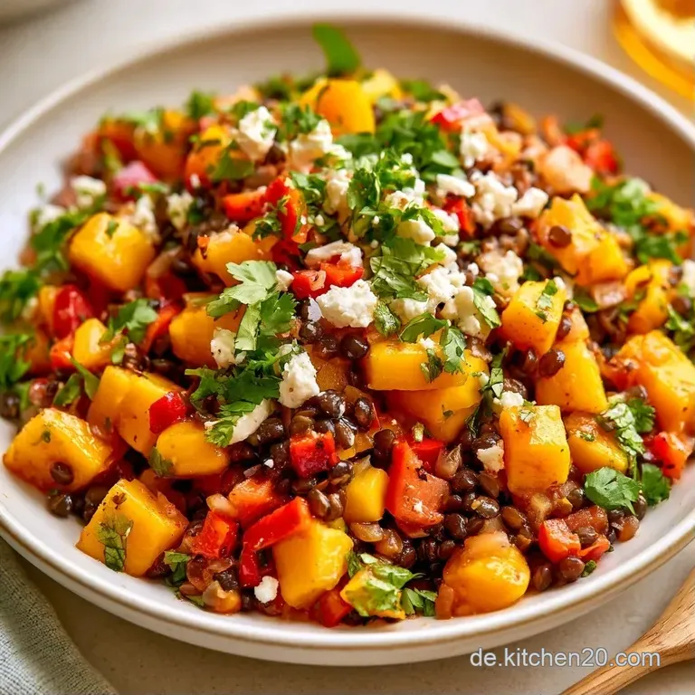 Elegant angerichteter Salat mit gl&auml;nzenden Mangost&uuml;cken und zartem Feta, garniert mit frischen gr&uuml;nen Kr&auml;utern.