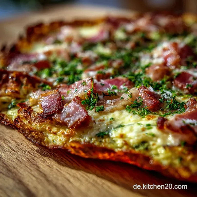 Herzhafte Low Carb B&auml;rlauchSchmandFladen mit Speck knuspriger als Flammkuchen!