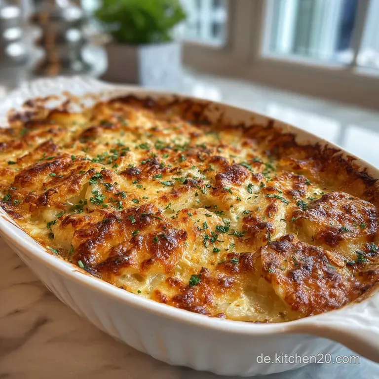 Creamy, baked casserole portion with juicy meatballs. Garnished with fresh herbs. Steaming with tempting wisps of vapor.