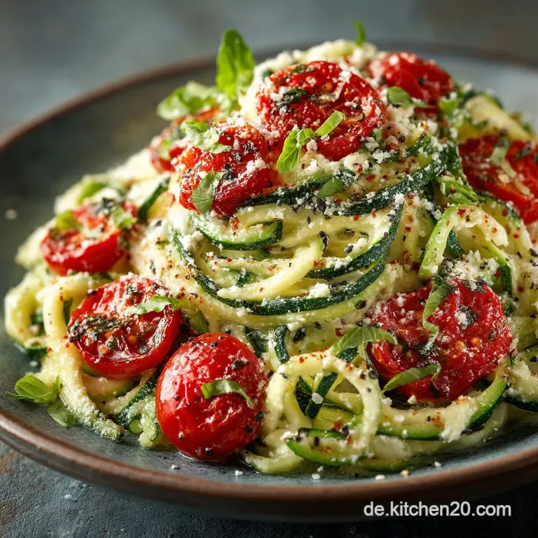 Low Carb ZucchiniSpaghetti mit Frischkäse und Tomaten Blitzrezept