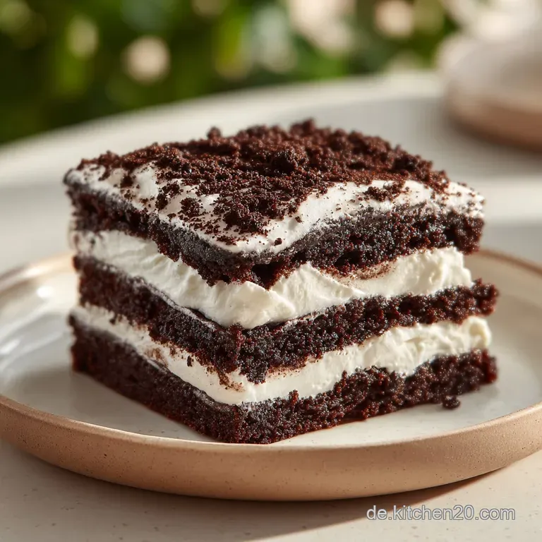 Vier Dessertgl&auml;ser auf einem wei&szlig;en Tablett, Schichten aus braunem Biskuit und wei&szlig;er Creme in weichem Licht.