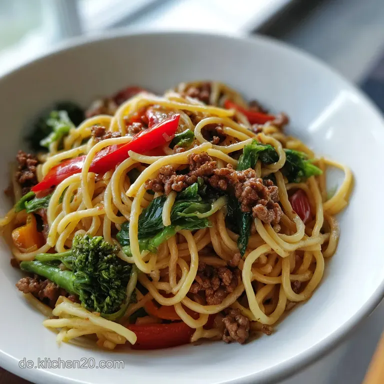 Schnelle Mie Nudel Pfanne Mit Gem&uuml;se Und Hack presentation