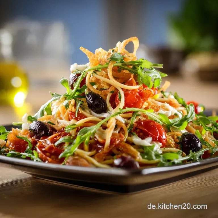 Nudelsalat aus Zoodeln Mediterraner FetaSalat Low Carb knackig