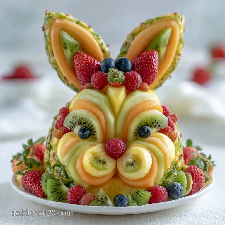 Eine gro&szlig;e Keramikplatte mit leuchtend bunten Fruchtscheiben, erg&auml;nzt durch frische Minzbl&auml;tter und zarte Bl&uuml;ten.