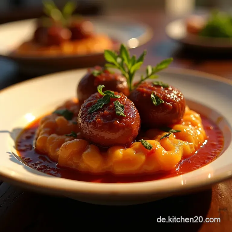 Omas Sonntagsgulasch Zartes Rind in Rotweintr&auml;umerei presentation