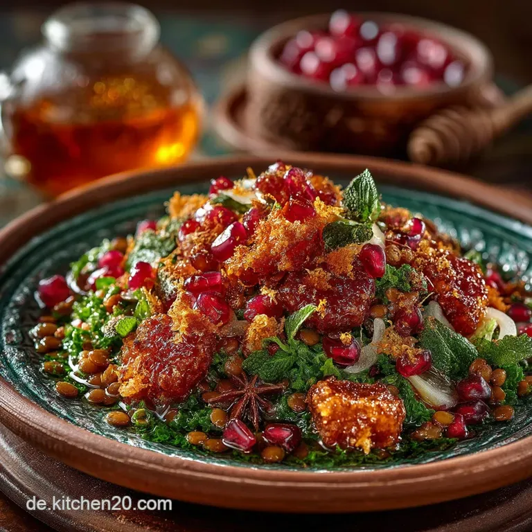 Orientalischer Linsensalat Mit Granatapfel Minze Warmem Kreuzk&uuml;mmeldressing presentation