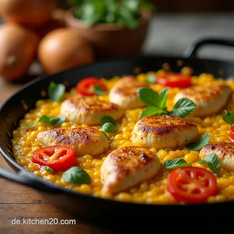 Die Goldene Pfanne Saftige Paella De Pollo Mit Safran Und Knusprigem Socarrat presentation