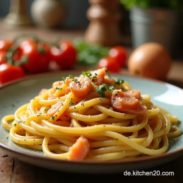 Pasta Mit Lachs Und Cremiger Zitronendillso&szlig;e presentation