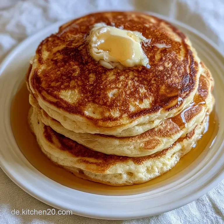 Zart gefaltete, hellbraune Pfannkuchen mit frischen roten Beeren und feinem Puderzucker auf einem Keramikteller.