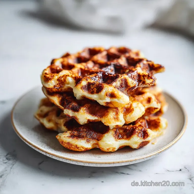Delicate waffles topped with fresh berries and a drizzle of syrup on a white plate. A delicious and artful presentation.