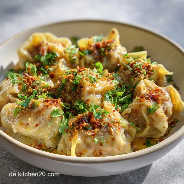 Close-up reveals tender green cabbage nestled in coconut milk sauce, topped with crunchy fried onions & vibrant herbs.