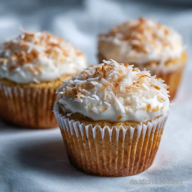 Single raw coconut cupcake with a generous topping of shredded coconut on a dainty plate, light and airy.