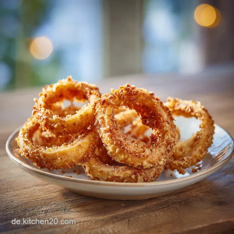 Delicate, golden-fried onion strings artfully arranged as a garnish atop a creamy, vibrant soup. Adds a textural crunch an...