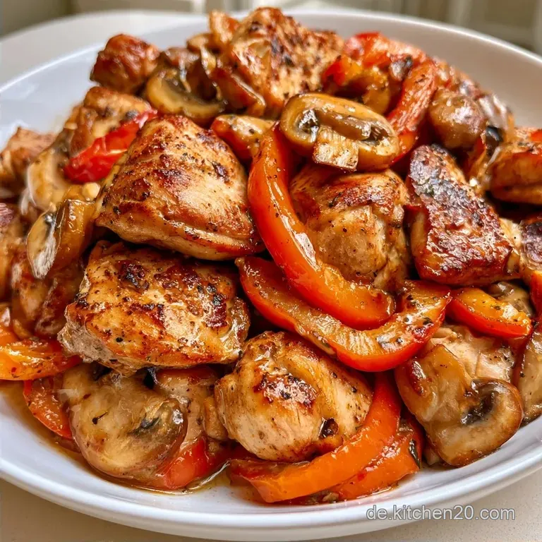 H&auml;hnchenpfanne Mit Paprika Und Pilzen