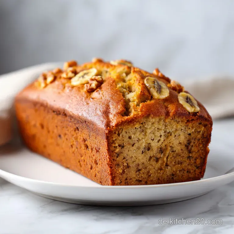 A thick slice of moist banana bread adorned with a drizzle of amber maple syrup and a sprinkle of chocolate.