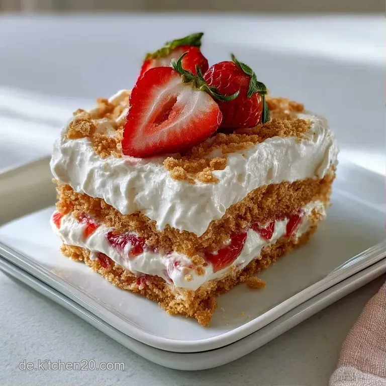 Elegante Glasschale mit hellen Cremeschichten, garniert mit frischen, gl&auml;nzenden Erdbeeren und einem gr&uuml;nen Minzblatt.