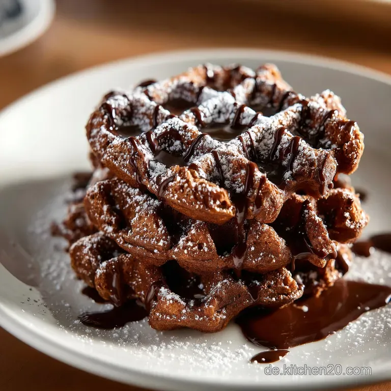 Stack of glistening chocolate-covered rice cakes adorned with a dusting of cocoa powder on a clean, white plate, ready to ...