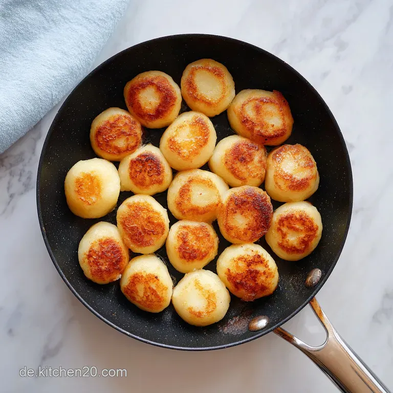 A generous swirl of creamy Schupfnudeln topped with crispy pancetta bits and a fresh parsley garnish.
