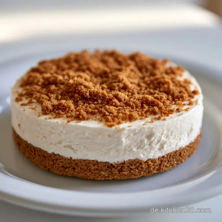 Ein cremiges St&uuml;ck braunes Dessert auf einem wei&szlig;en Porzellanteller, garniert mit einem Spekulatius-Pl&auml;tzchen.